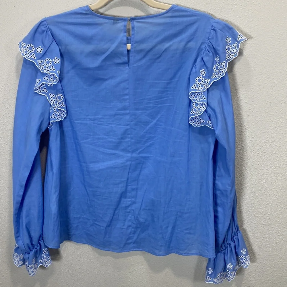 Zara blouse eyelet ruffle light‎ blue - Picture 8 of 10